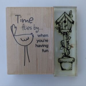 Wooden Bird Rubber Stamps with Birdhouse Design